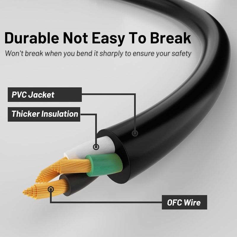 Vockjour 3 Prong AC Power Cord Cable 20ft 10 Amps 125 Volts 18AWG, NEMA 5-15P to C13, Black PC Power Cable for TV, Computer, Monitor, Printer，PlayStation, HP, Dell, Lenovo, Apple, Asus-ETL Listed - Image 5